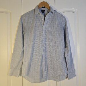 J Crew Shirt Mens M Blue And White Check Long Sleeve Flex Wrinkle Free Slim Fit